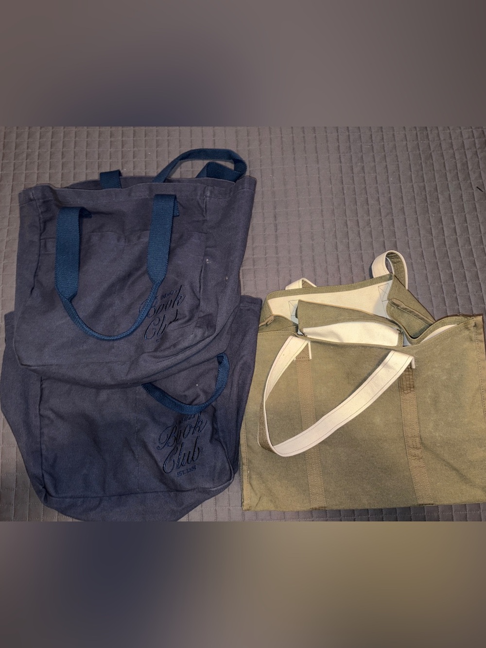 Three (3) Chapters Indigo Book Tote Bags - 2 New, 1 Used